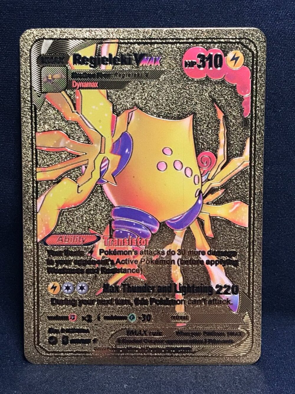 Pokémon Regieleki VMAX Dynamax 310hp Gold Foil Fan Art Collector Card TCG